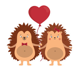 Cute couple of hedgehog illustration. Cartoon funny animals. Happy Valentines day