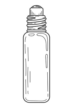 recommend clip art: Cosmetic bottle with roller sketch. Hand drawn line art illustration.