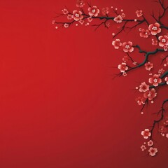 Red background with blossom. Place for your content. Chinese New Year celebrations.