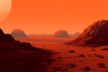 Zelfklevend Fotobehang Background of a Martian landscape with a red hue. Generative AI © Kellen