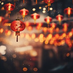 Red Chinese Lanterns on smudged background with bokech effect. Chinese New Year celebrations.