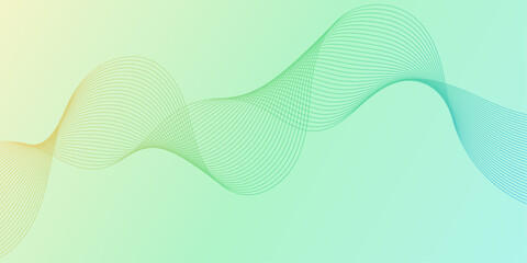 Abstract background with waves for banner. Medium banner size. Vector background with lines. Colorful. Green, blue, yellow. Brochure, booklet