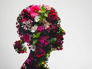 Floral women's day female portrait shape, 8 march background
