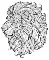 head of a lion for to paint, level adult with white backgrund. Lion with black silouette