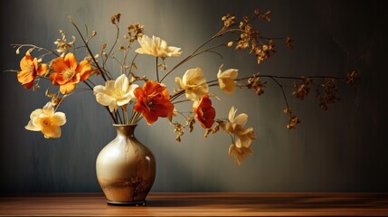 A beautiful flower in a vase, in the 1950s, exquisite textures and lighting