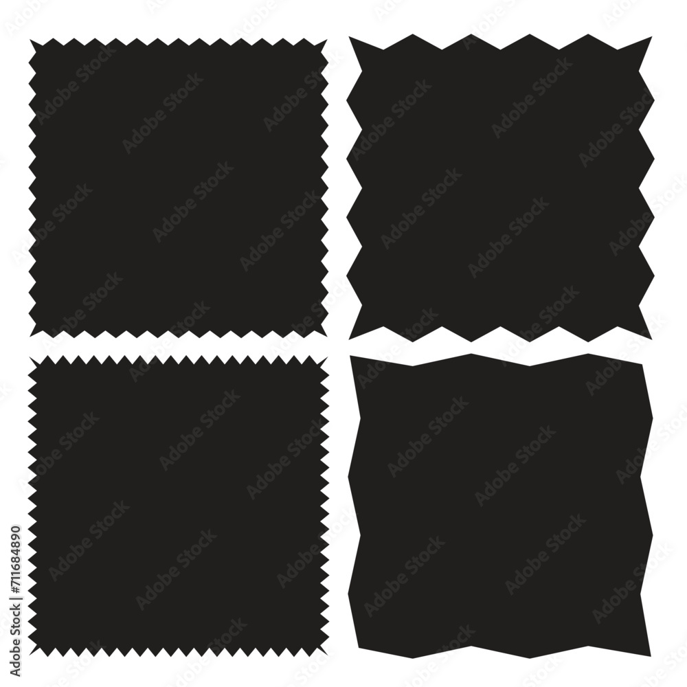 Poster zig zag edge rectangle shape collection. jagged rectangular elements set. black graphic design eleme