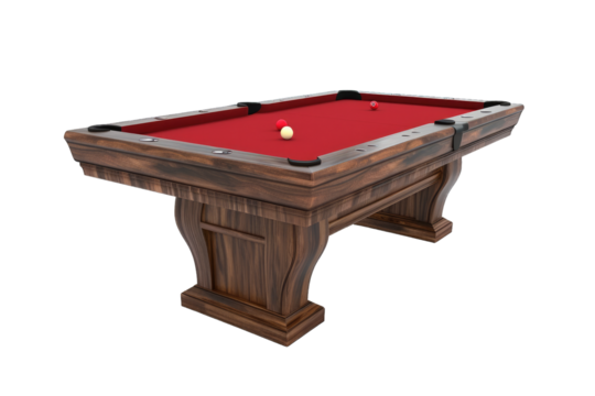 Elegant Wooden Billiard Table With Red Cloth and Balls Positioned for a Game