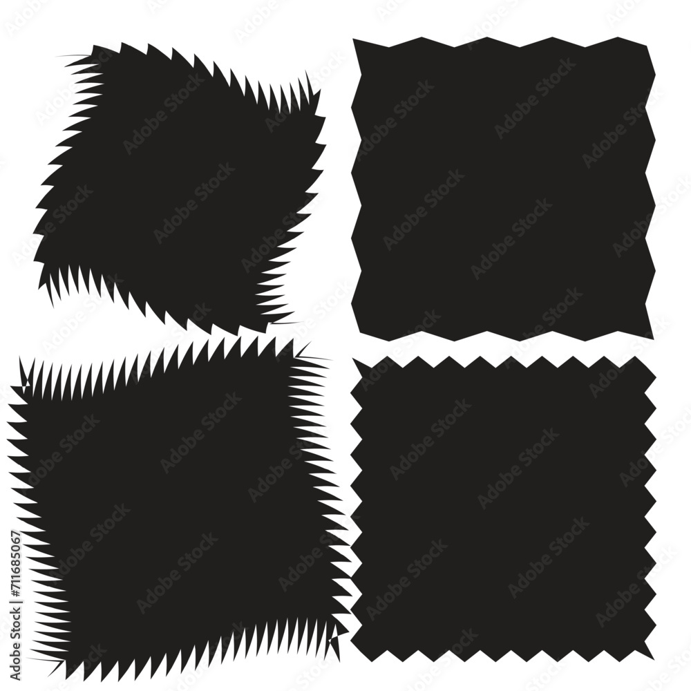 Poster zig zag edge rectangle shape collection. jagged rectangular elements set. black graphic design eleme