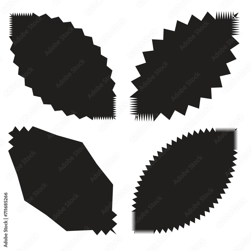 Aufkleber zig zag edge rectangle shape collection. jagged rectangular elements set. black graphic design eleme