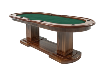 Elegant Wooden Oval Poker Table With Green Felt Surface and Stylish Base