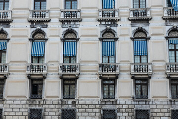 Looking up at the replication in the arcitecture of a Venetian building