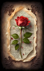 Old Paper With Red Rose