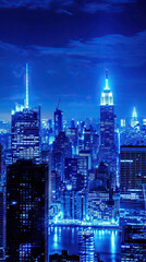 Sapphire Skyline: A Sapphire Blue Background with Dazzling Skylines and Urban Energy, Evoking Cityscapes