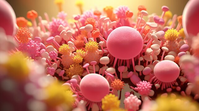 High res close up of 3d microscopic bacteria, with probiotics and oral bacteria in stunning detail