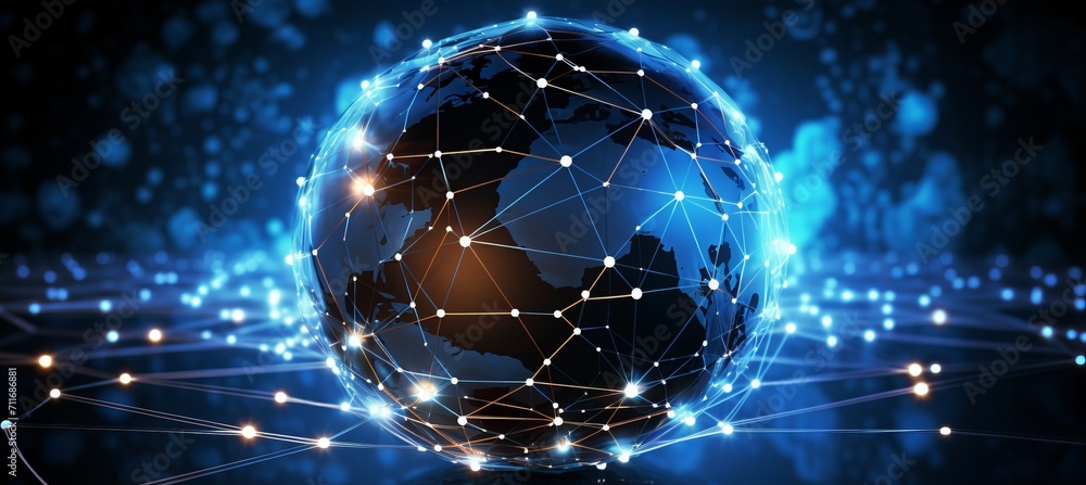 Poster Global communication network  interconnected lines of instant online connectivity around the globe