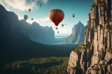 Gardinen hot air balloon flying over region country © Stone Hassan