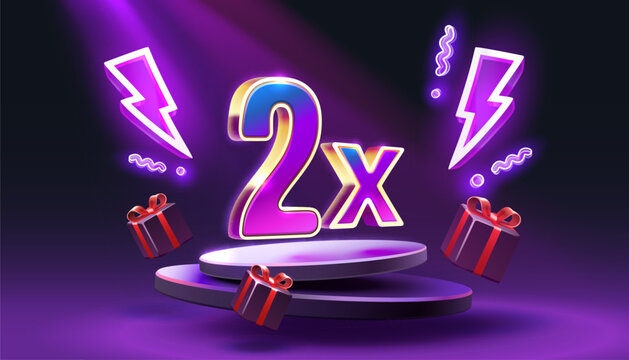 2x winner banner, promotion flyer, prize label. Vector illustration