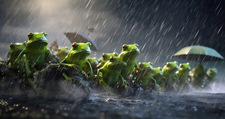 raining and frogs, ai generated. - obrazy, fototapety, plakaty