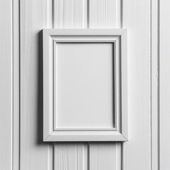 Decorative Blank Picture Frame on Retro White Wood Wall Background