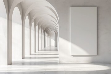 Contemporary Gallery: White Concrete Interior with Mock-Up Banner and Arches