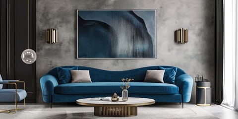 Modern Art Deco Living Room: Grey Velvet Sofa, Hollywood Glam, and Brass Accents