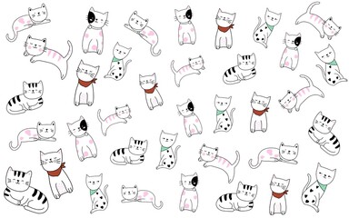 Simple pattern template of cat cartoon design on white background 