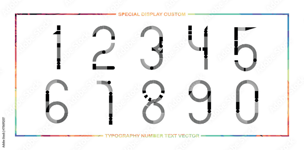 Poster assorted digital custom vector numbers. minimum. color gradation. dark. banner network. 3d effect. d