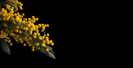 yellow mimosa branch, spring flower, March 8, women's Day. artificial intelligence generator, AI, neural network image. background for the design.