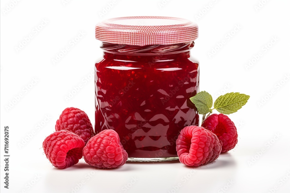 Aufkleber delicious raspberry jam isolated on white background with copy space for text placement