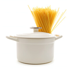 Pasta pot and spaghetti isolated on white background, cinematic, png
