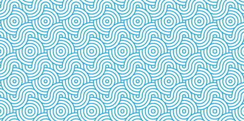 Modern diamond geometric waves spiral pattern and abstract circle wave lines. blue seamless tile stripe geomatics overlapping create retro square line backdrop pattern background. Overlapping Pattern.