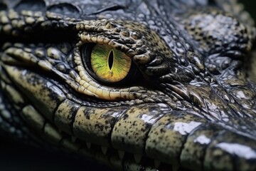 Closeup photo of smiling crocodile with eye contact.