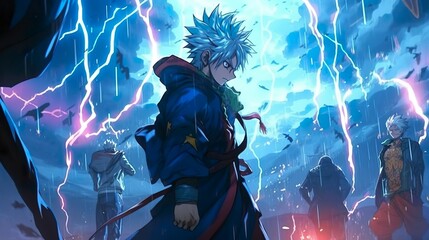 Anime-Helden im Gewitter: Entschlossenheit im Sturm