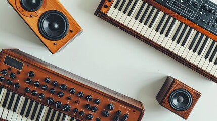 3d render of a piano keyboard with a speaker on a white background, ai generative