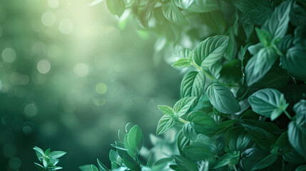 Minty Mirage: A Mint Green Background with Whimsical Wisps and Fresh Mint Leaves, Conveying a Refreshing Aura