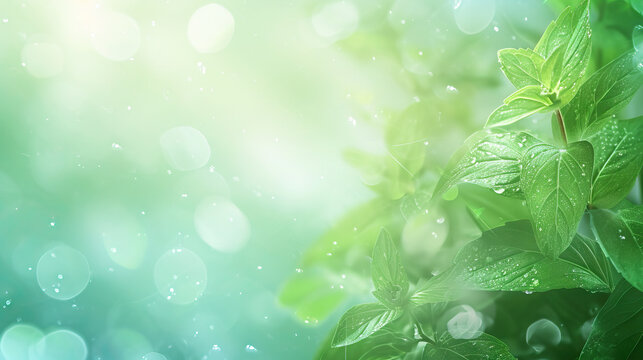 Minty Mirage: A Mint Green Background with Whimsical Wisps and Fresh Mint Leaves, Conveying a Refreshing Aura