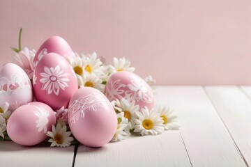 Fototapeta na wymiar pin pastel color of easter eggs and décor background wit copy space for text 