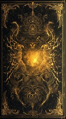 Black and Gold Tarot Card Style Background - Abstract Energetic Arts and Crafts Movement Illustration with Soft Focus created with Generative AI Technology