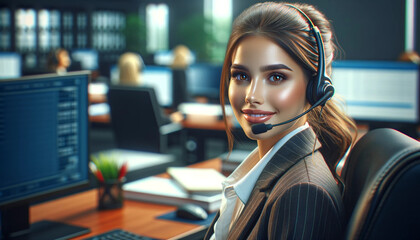 European looking girl call center operator