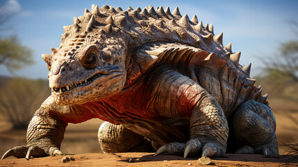 Fototapeta premium Realistic Ankylosaur Dinosaur in Natural Habitat created with Generative AI technology