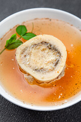 bones bouillon beef broth first course fresh healthy eating cooking appetizer meal food snack on the table copy space food background rustic top view 