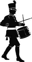 Naklejka premium Silhouette marching band percussion instrument player full body black color only