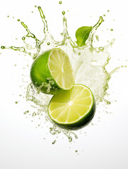 Lime Falling on a White Background With a Splash of Water