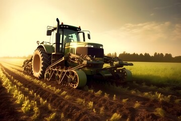 Naklejka premium Combine harvester working in a wheat field
