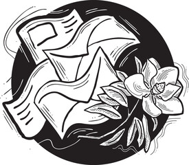 Romantic letter, flowers and mail envelop. Decorative vector elements for discount poster, sale banner, birthday cart, wedding party invitation. Hand drawn illustration, retro style drawing.