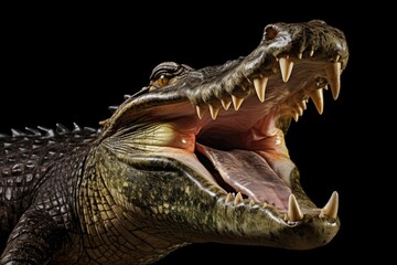 Isolated wildlife crocodile with open mouth