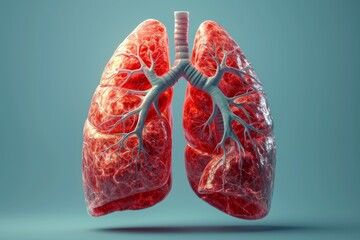 3d icon of human lungs on sky blue background - obrazy, fototapety, plakaty