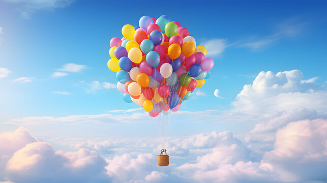 Balloons in the Vibrant Blue Sky,,
Rainbow-Colored Balloons Above