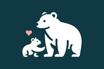  Polar bear with a bear cub. Nice simple logo, icon. Parental love and care