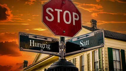 Signposts the direct way to full versus hungry - obrazy, fototapety, plakaty
